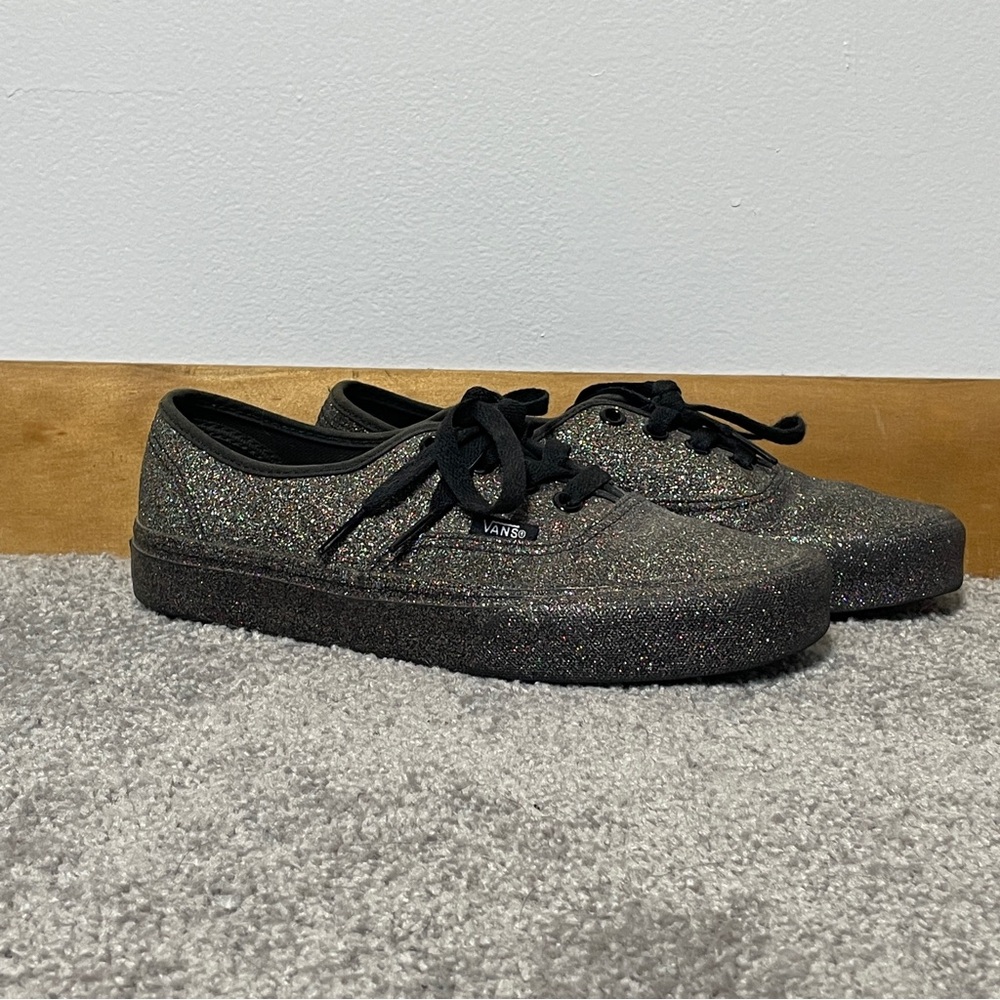 Vans Authentic Black Low Top All‎ Over Rainbow Glitter Skate Sneakers 5/6.5